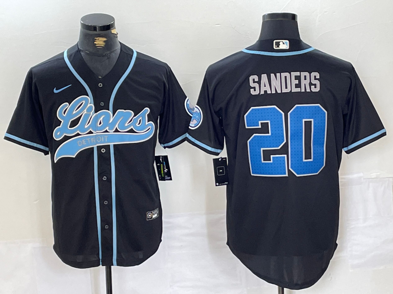 Men's Detroit Lions Barry Sanders #20 Black Player Game Jersey1 football jersey product view 1