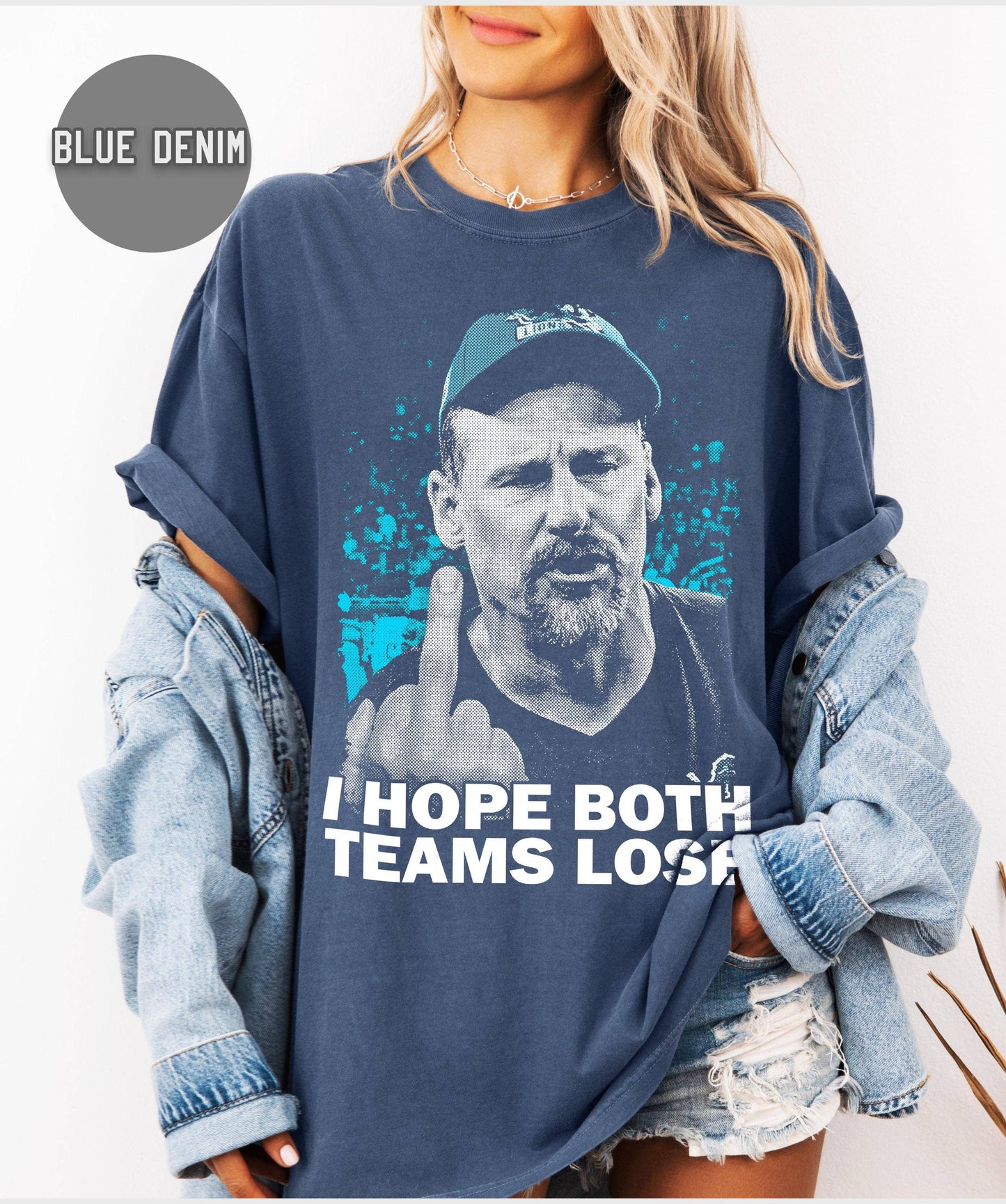 I Hope Both Teams Lose - Dan Campbell Flip the Bird Tee Unisex T-shirt, Sweatshirt, Hoodie, Long Sleeve Tee - T-Shirt, Sweatshirt, Hoodie