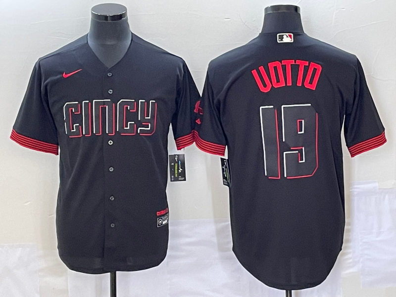 Men's Cincinnati Reds Joey Votto #19 Black 2023 City Connect Replica Player Jersey baseball jersey product view 1