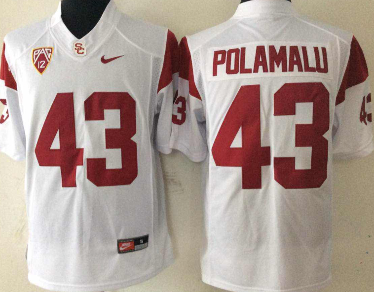 Men's USC Trojans Troy Polamalu #43 White Player Game Jersey sports jersey product view 1
