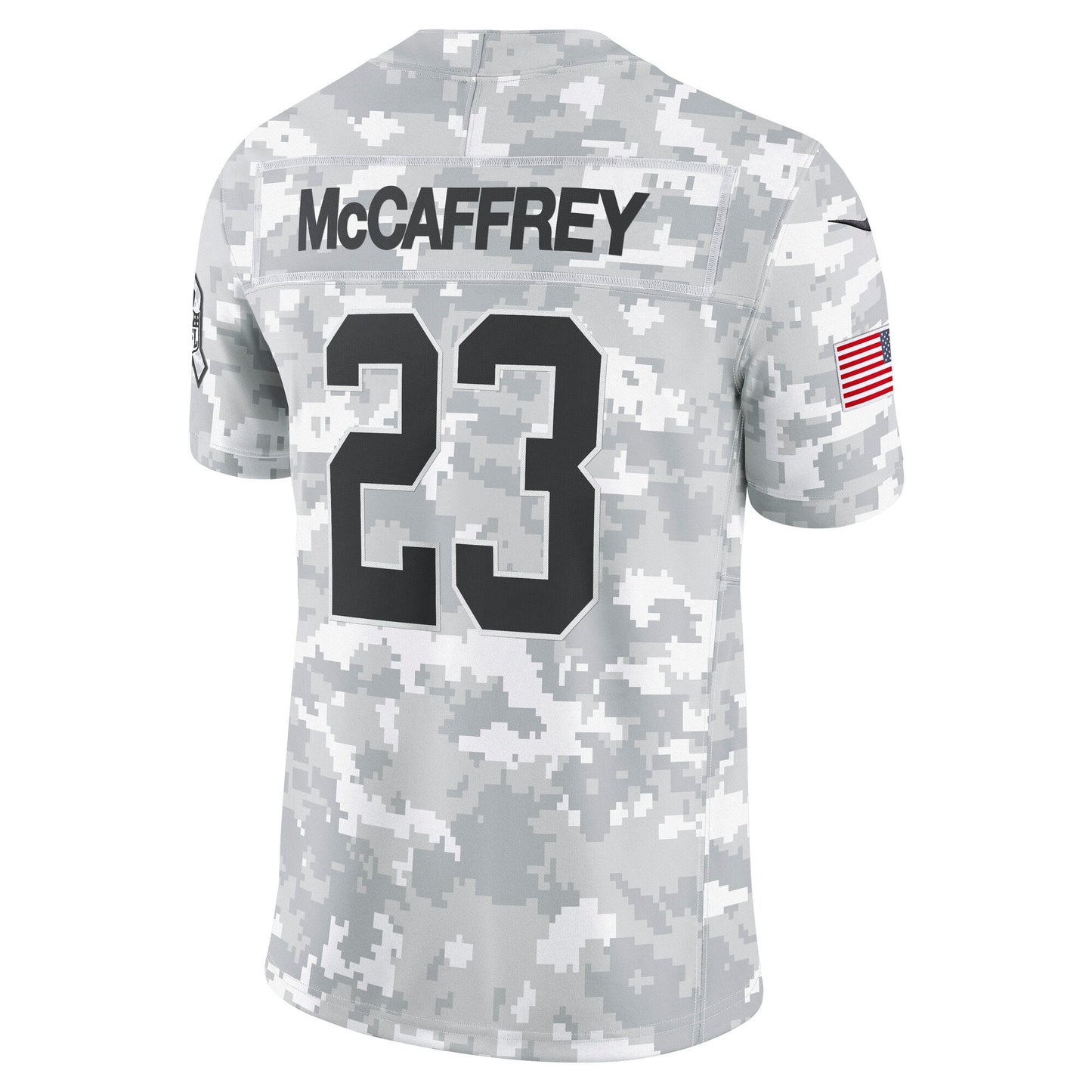 Christian McCaffrey San Francisco 49ers 2024 Salute to Service Limited Jersey - Arctic Camo football jersey product view 3