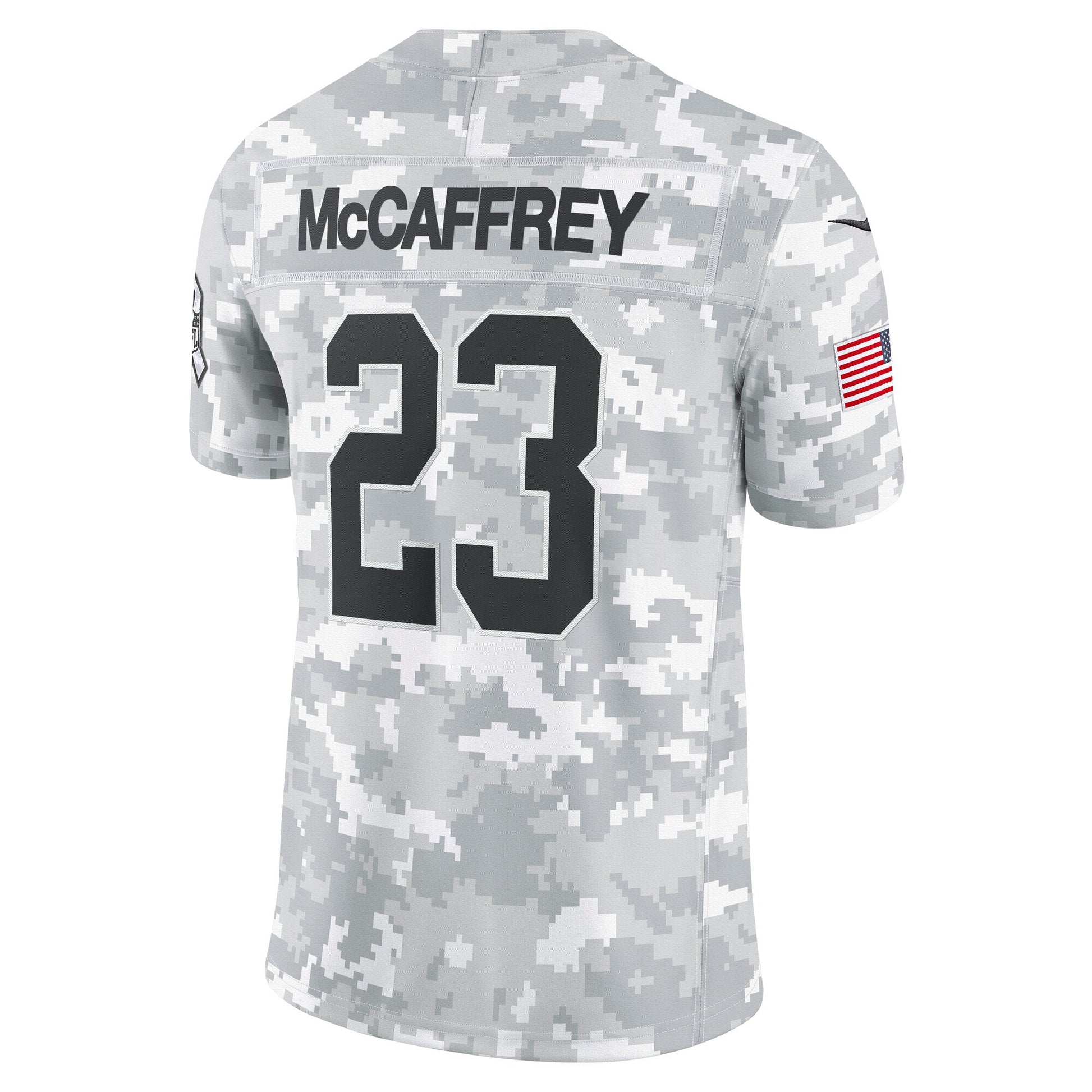Christian McCaffrey San Francisco 49ers 2024 Salute to Service Limited Jersey - Arctic Camo football jersey product view 3