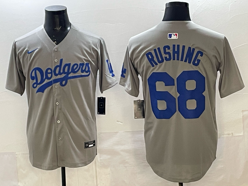 Men's Los Angeles Dodgers Jack Rushing #68 Gray Road Replica Jersey baseball jersey product view 1