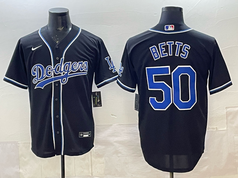 Men's Los Angeles Dodgers Mookie Betts Black Replica Player Jersey baseball jersey product view 1