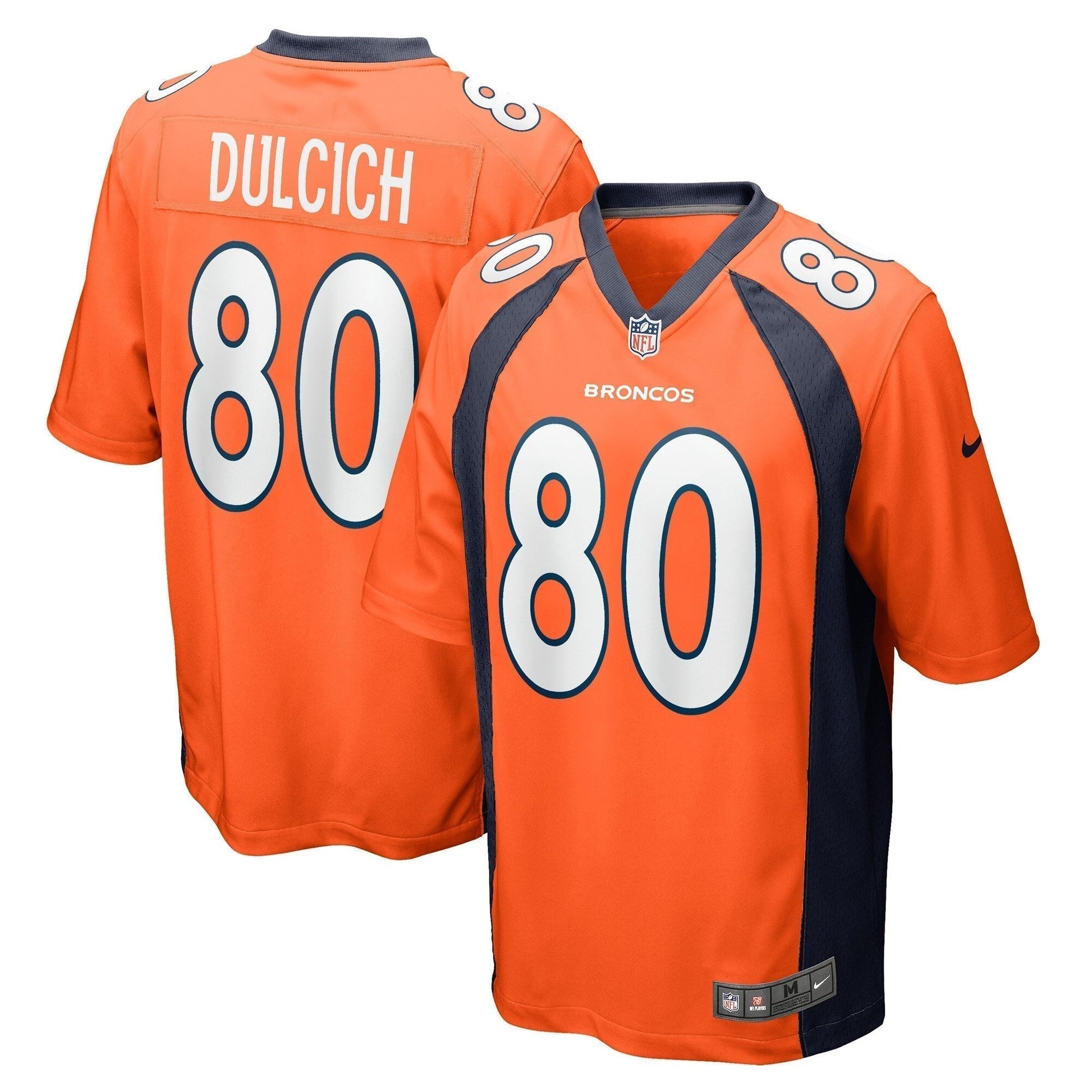 Greg Dulcich Denver Broncos Game Jersey - Orange football jersey product view 1