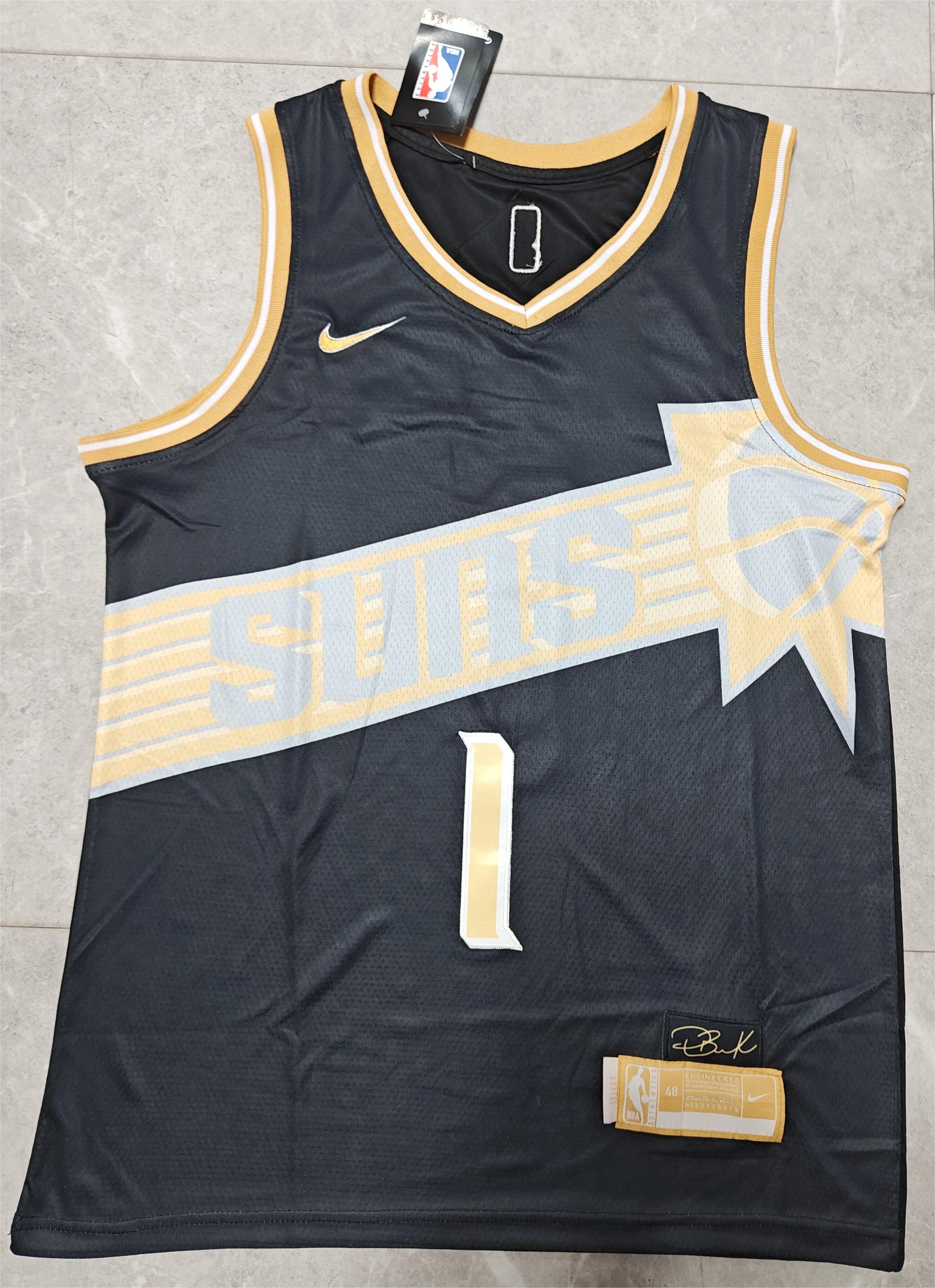 24 Suns #1 Booker Black and Gold Jersey basketball jersey product view 2