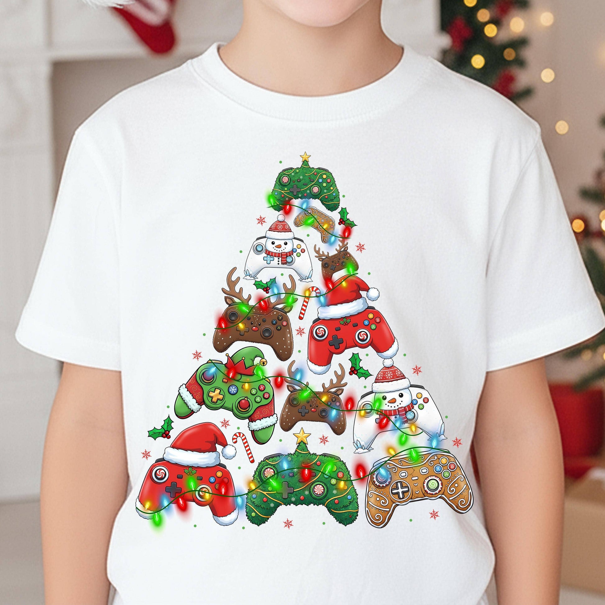 Santa Gamer Xmas Tree Boys Holiday Shirt Unisex T-shirt, Sweatshirt, Hoodie, Long Sleeve Tee - T-Shirt, Sweatshirt, Hoodie