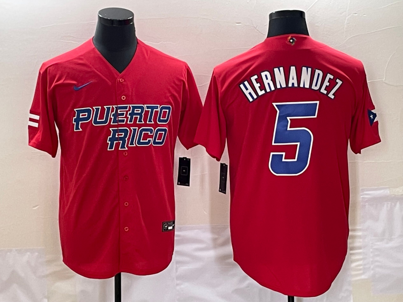 Men's 2023 World Baseball Classic Enrique Hernandez Puerto Rico Red Jersey baseball jersey product view 1