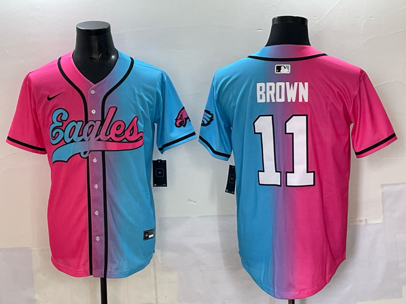 Men's Philadelphia Eagles A.J. Brown Pink/Blue Game Jersey football jersey product view 1