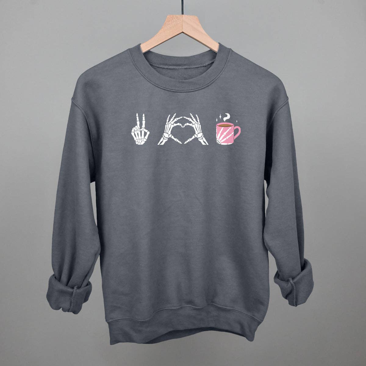 Peace Love Coffee Skeleton Unisex T-shirt, Sweatshirt, Hoodie, Long Sleeve Tee - T-Shirt, Sweatshirt, Hoodie
