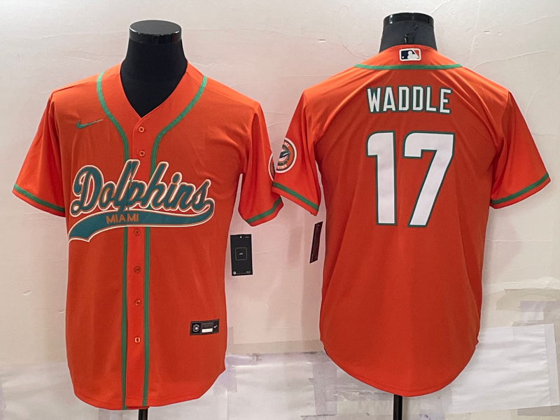 Men's Miami Dolphins Jaylen Waddle #17 Orange Game Jersey1 Joint Edition football jersey product view 1