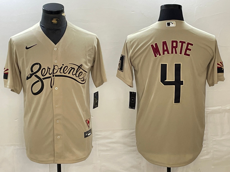 Men's Arizona Diamondbacks Ketel Marte #4 Beige Replica Baseball Jersey1 baseball jersey product view 1