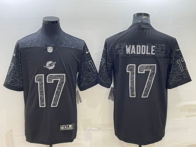 Men's Miami Dolphins Jaylen Waddle Black RFLCTV Limited Jersey football jersey product view 1