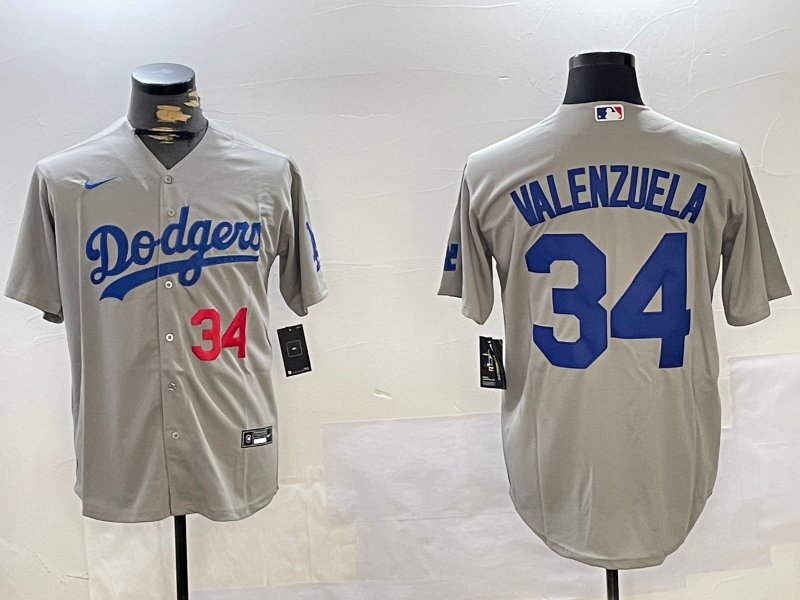 Men's Los Angeles Dodgers Fernando Valenzuela #34 Gray Replica Baseball Jersey1 baseball jersey product view 1