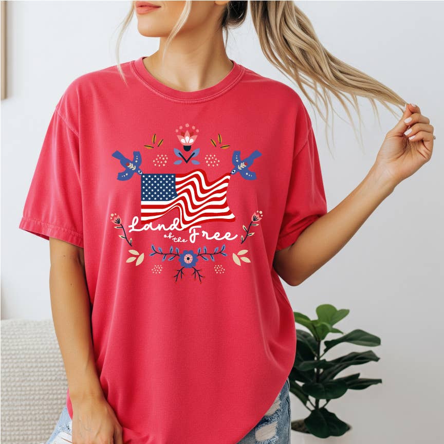 Land of the Free Premium Poppy T-Shirt Unisex T-shirt, Sweatshirt, Hoodie, Long Sleeve Tee - T-Shirt, Sweatshirt, Hoodie