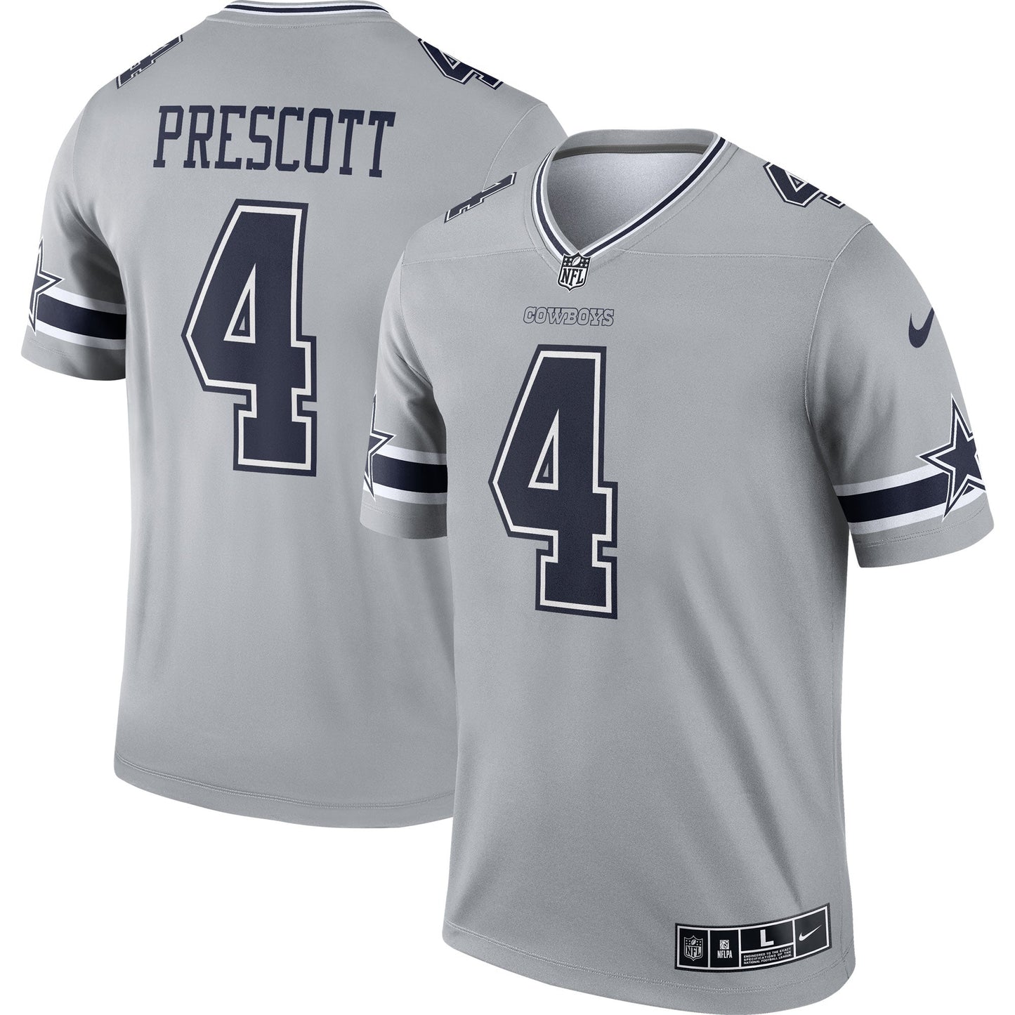 Dak Prescott Dallas Cowboys Inverted Legend Jersey - Gray football jersey product view 1