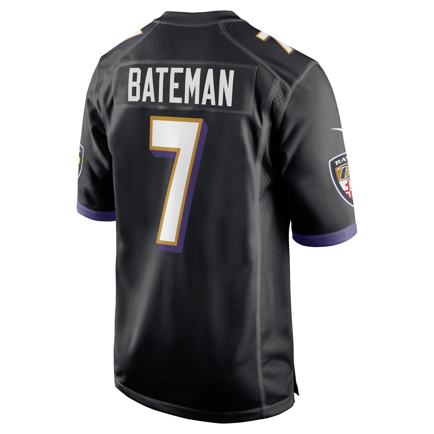 Rashod Bateman Baltimore Ravens Game Jersey - Black football jersey product view 3