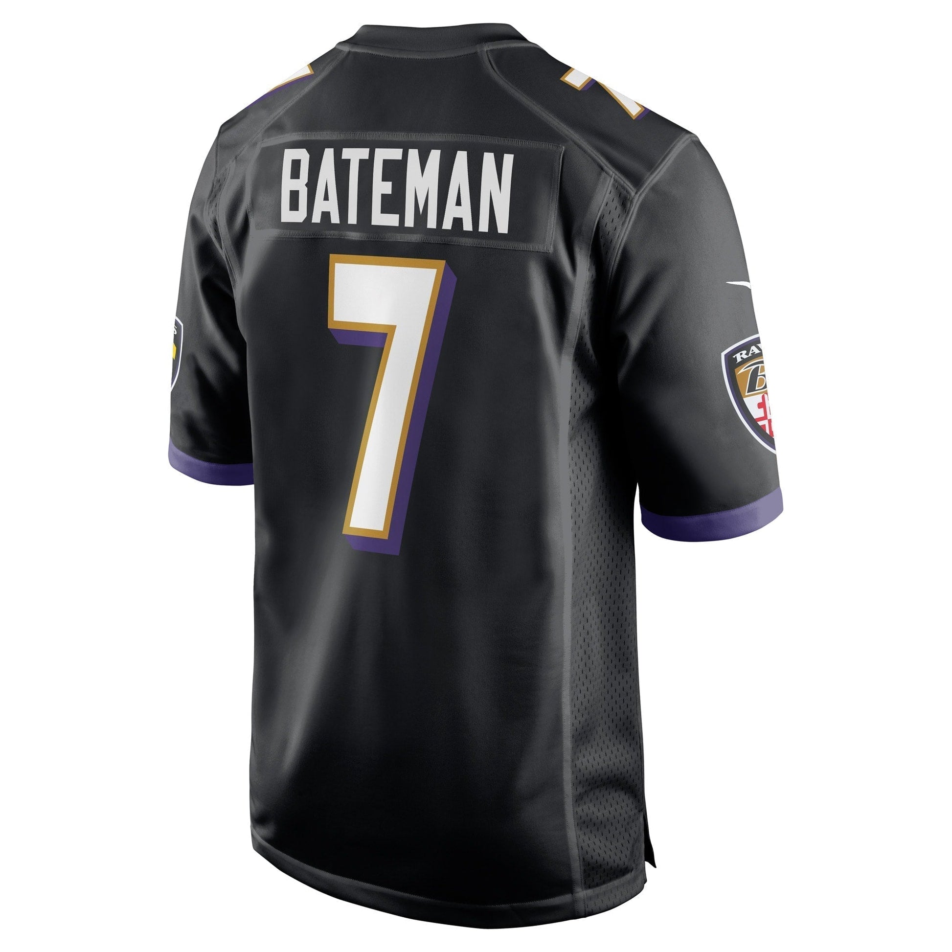 Rashod Bateman Baltimore Ravens Game Jersey - Black football jersey product view 3