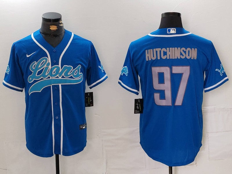 Men's Detroit Lions Aidan Hutchinson Blue Player Jersey football jersey product view 1