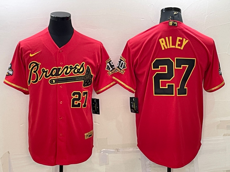 Men's Atlanta Braves Austin Riley #27 Red Replica Game Jersey baseball jersey product view 1