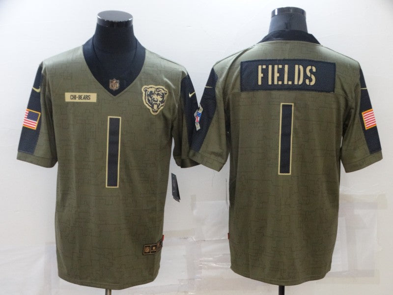 Men's Chicago Bears Justin Fields #1 Brown Game Jersey1 football jersey product view 1