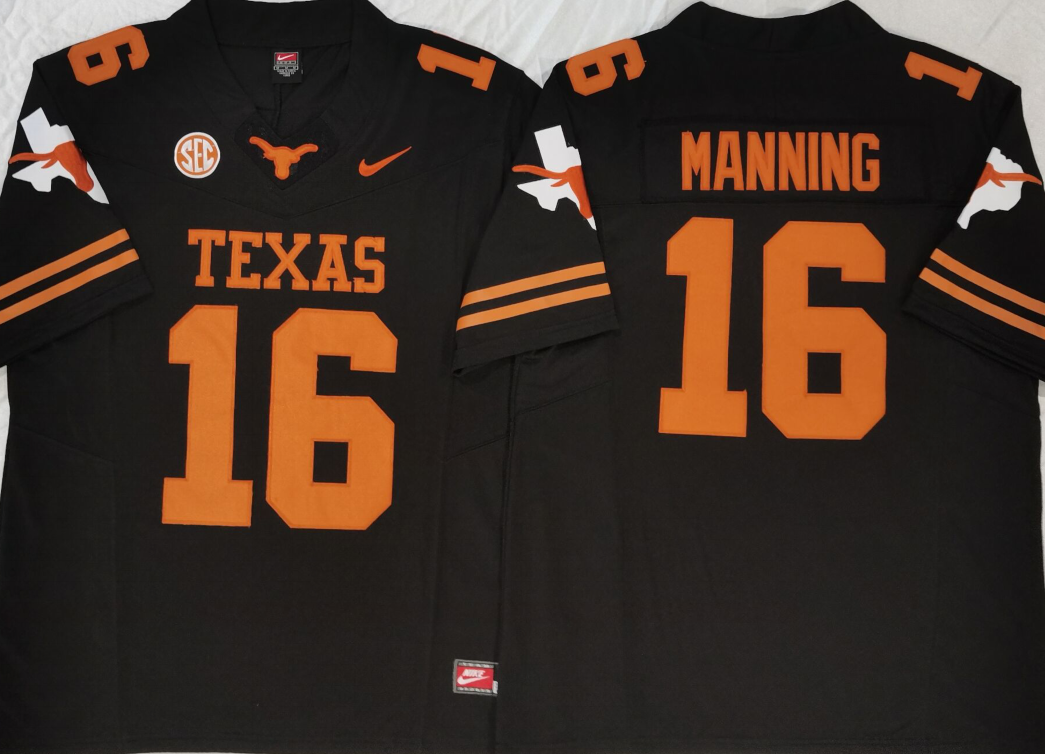 Men's Texas Longhorns Arch Manning #16 Black Player Game Jersey sports jersey product view 1