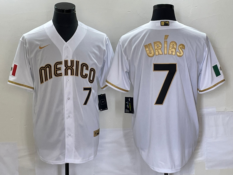 Men's 2023 World Baseball Classic #7 Julio Urias Mexico White Alternate Game Jersey1 baseball jersey product view 1