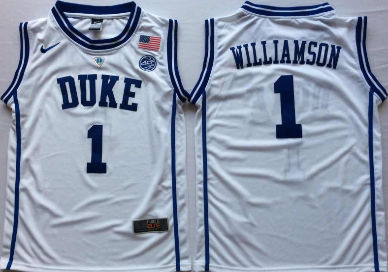 Men's Duke Blue Devils Zion Williamson #1 White Player Game Jersey sports jersey product view 1
