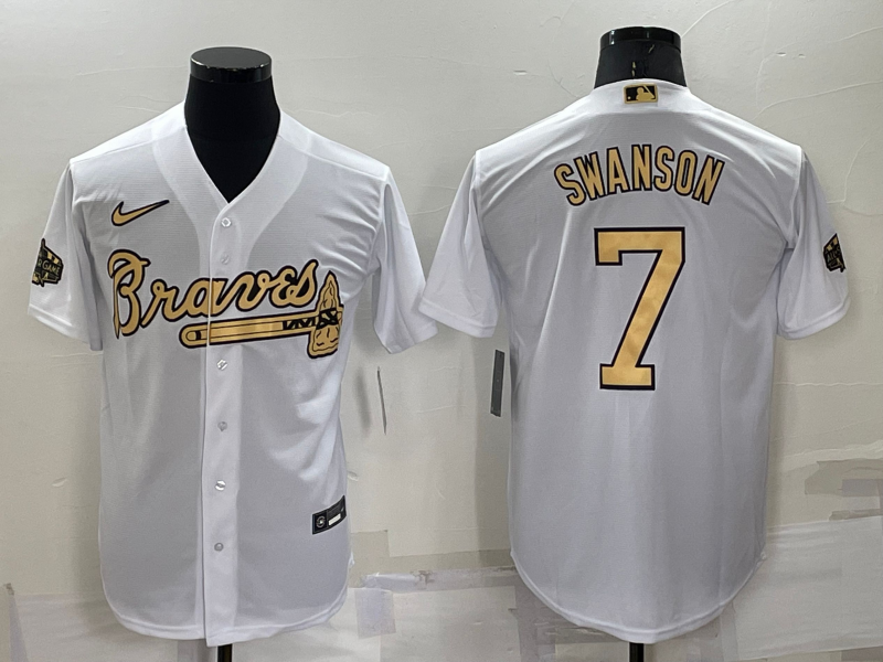 Men's Atlanta Braves Dansby Swanson White Stitched Jersey baseball jersey product view 1