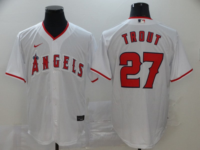 Men's Los Angeles Angels Mike Trout #27 MLB White Sewn Baseball Jersey baseball jersey product view 1
