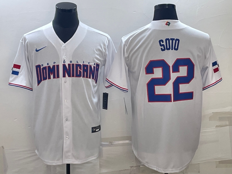 Men's 2023 World Baseball Classic Juan Soto Dominican Republic White Jersey baseball jersey product view 1