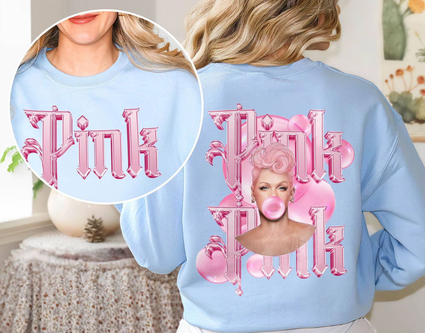 P!Nk Bubble Gum Portrait Graphic Sweatshirt Unisex T-shirt, Sweatshirt, Hoodie, Long Sleeve Tee - T-Shirt, Sweatshirt, Hoodie