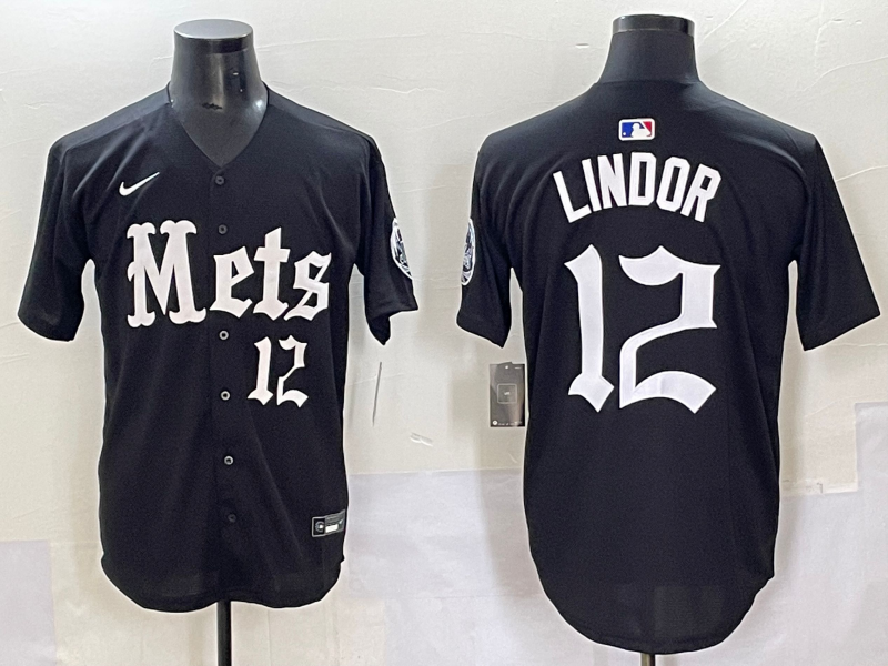 Men's New York Mets Francisco Lindor Black Game Player Jersey baseball jersey product view 1