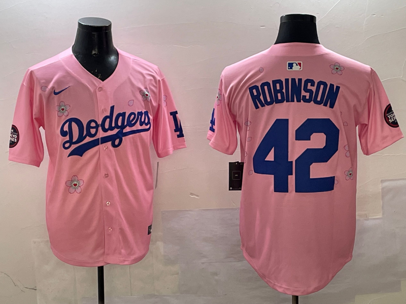 Men's Los Angeles Dodgers Jackie Robinson #42 Pink Alternate Replica Player Jersey baseball jersey product view 1