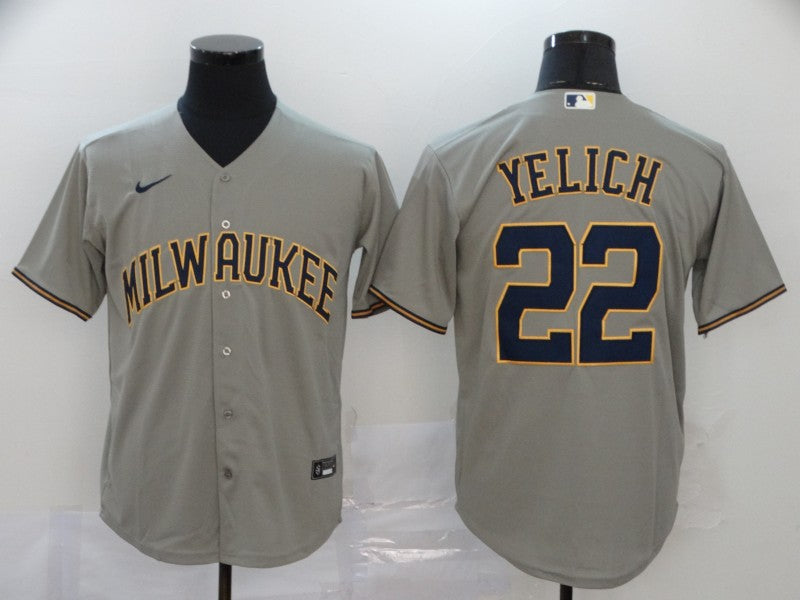 Men's Milwaukee Brewers Christian Yelich Gray Player Jersey baseball jersey product view 1