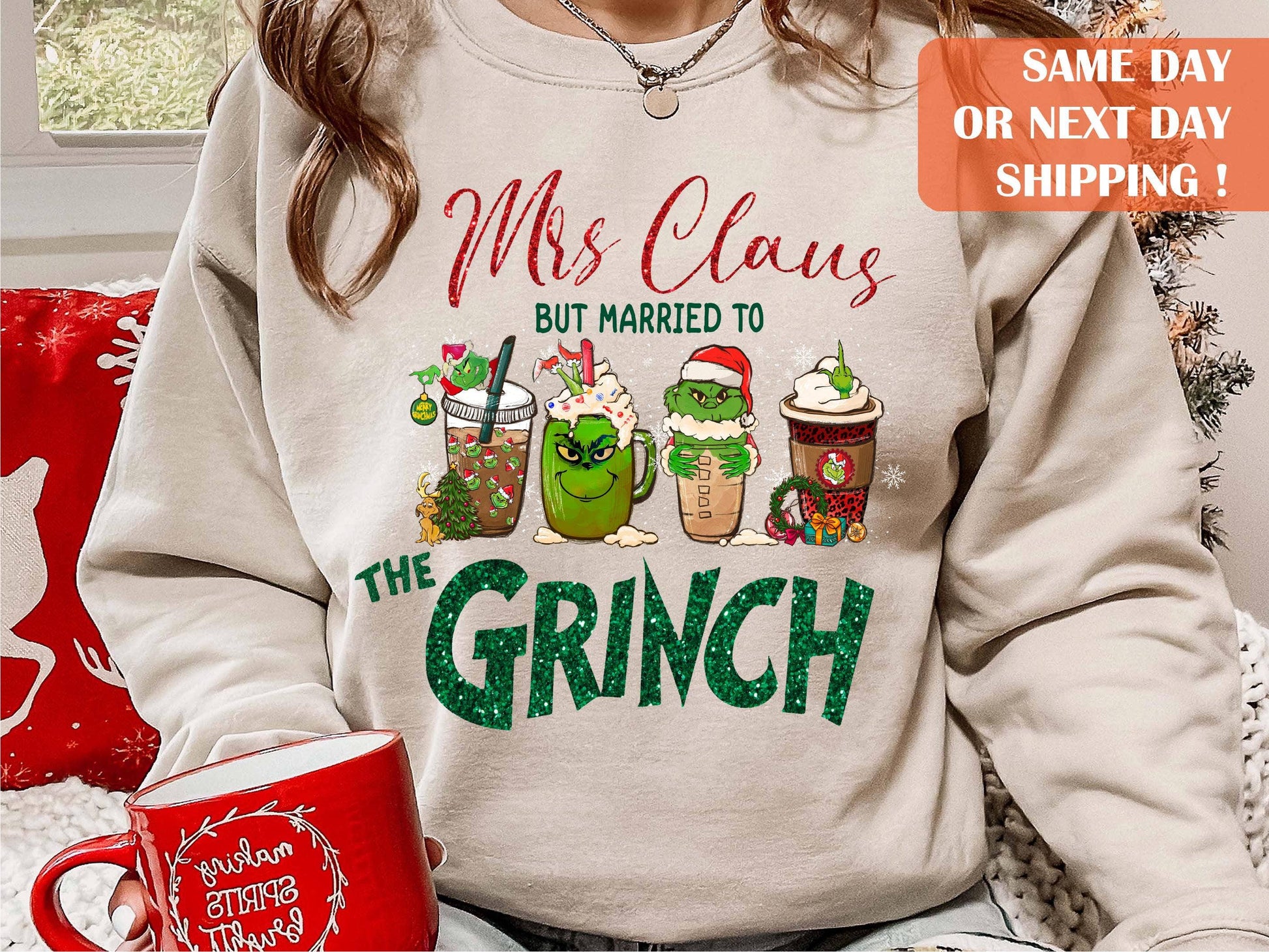 Mrs Claus and Grinch Christmas Gift Tee Unisex T-shirt, Sweatshirt, Hoodie, Long Sleeve Tee - T-Shirt, Sweatshirt, Hoodie