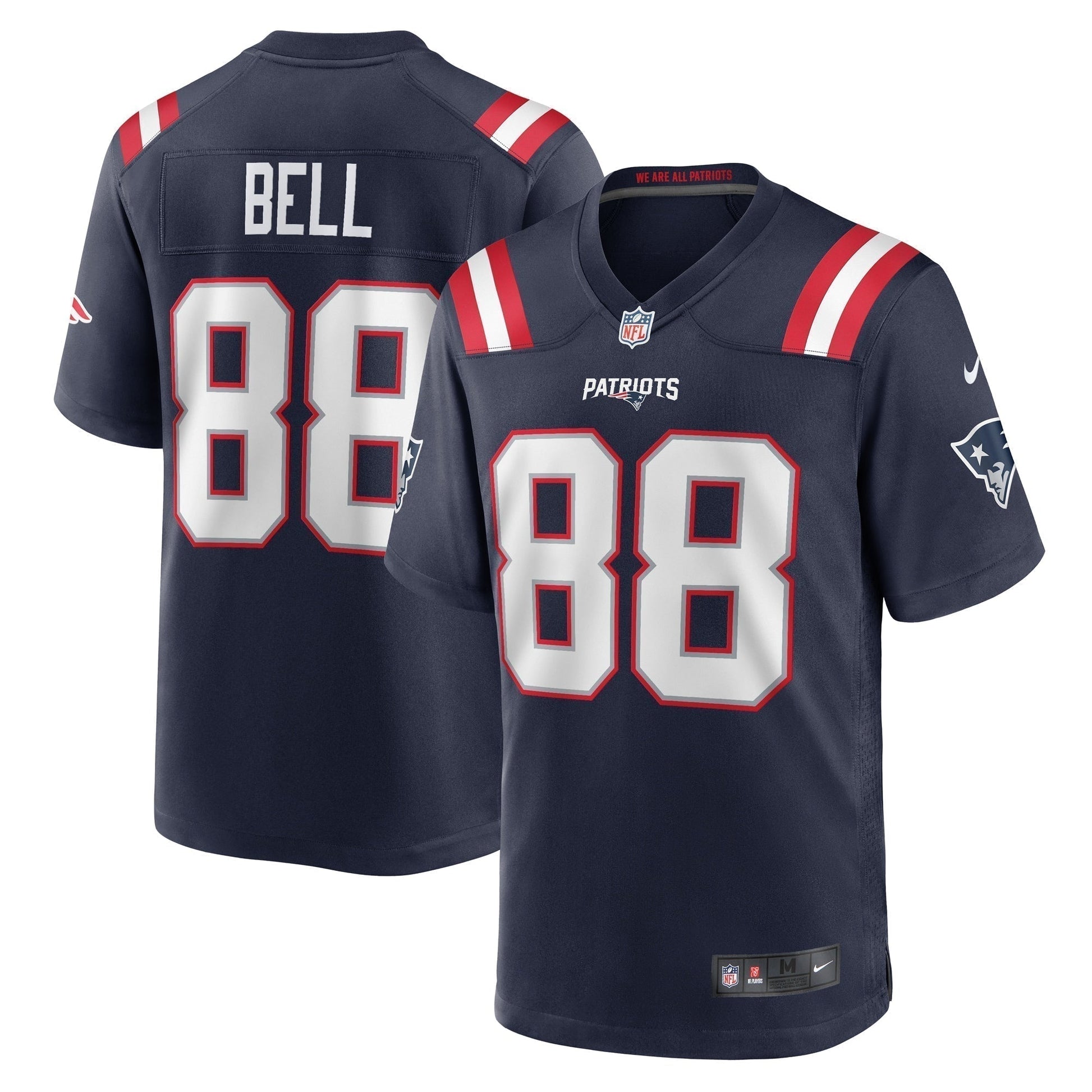 Jaheim Bell New England Patriots Game Jersey - Navy football jersey product view 1