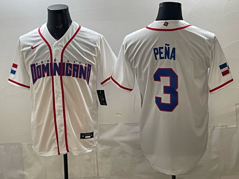 Men's Dominican Republic Baseball Jeremy Pena #3 White 2026 World Baseball Classic Stadium Jersey baseball jersey product view 1