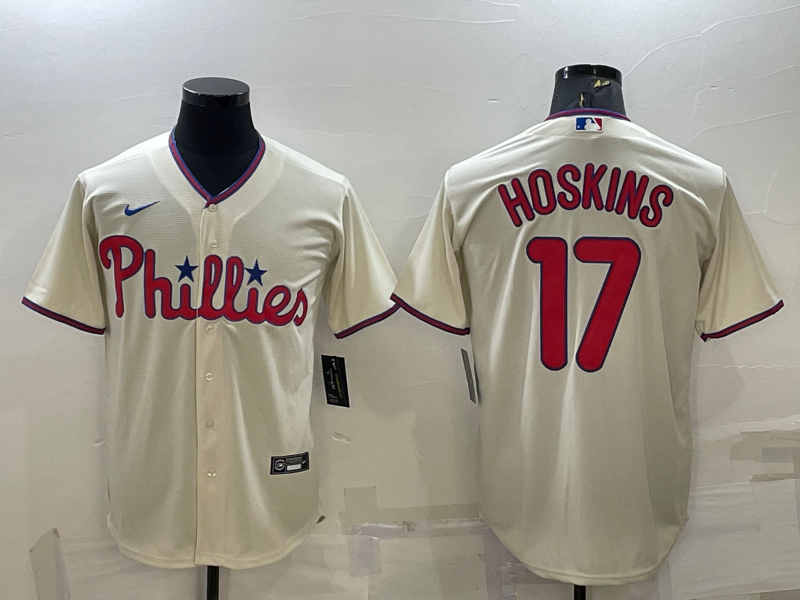 Men's Philadelphia Phillies Rhys Hoskins Beige Replica Player Jersey baseball jersey product view 1