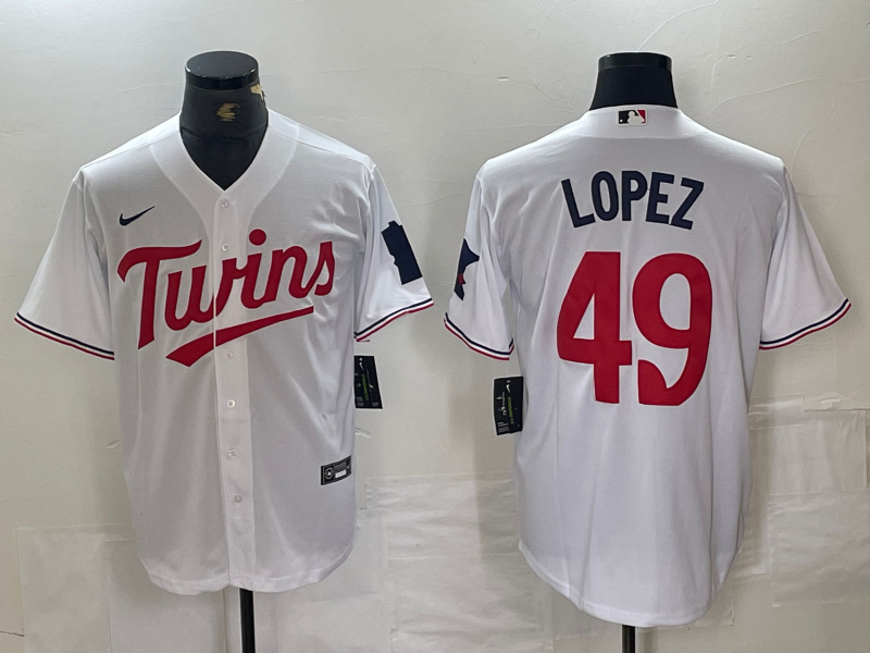 Men's Minnesota Twins Pablo Lopez #49 White Home Replica Player Jersey baseball jersey product view 1
