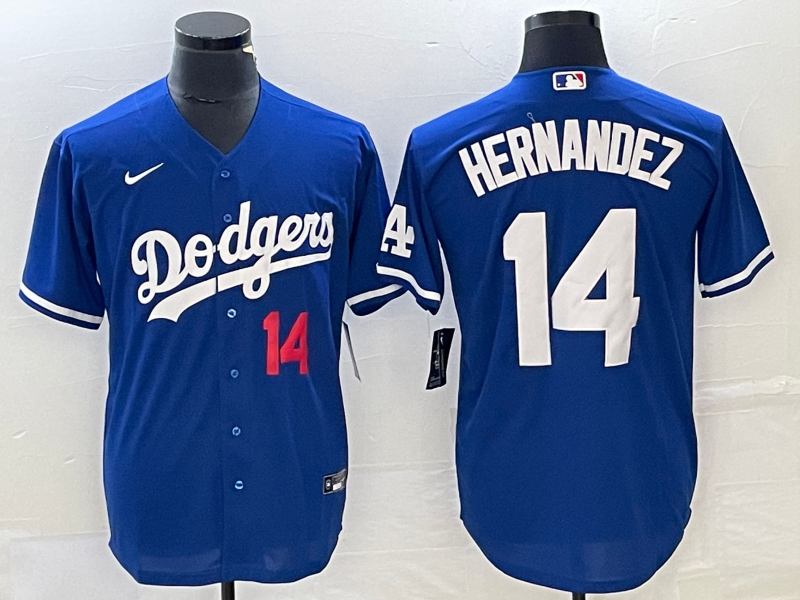 Men's Los Angeles Dodgers Enrique Hernandez #14 Blue Replica Player Jersey1 baseball jersey product view 1