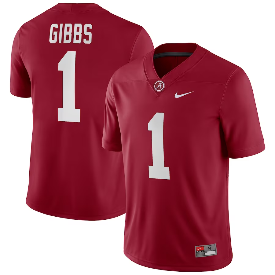 Men's Alabama Crimson Tide Jahmyr Gibbs Crimson Player Game Jersey sports jersey product view 1