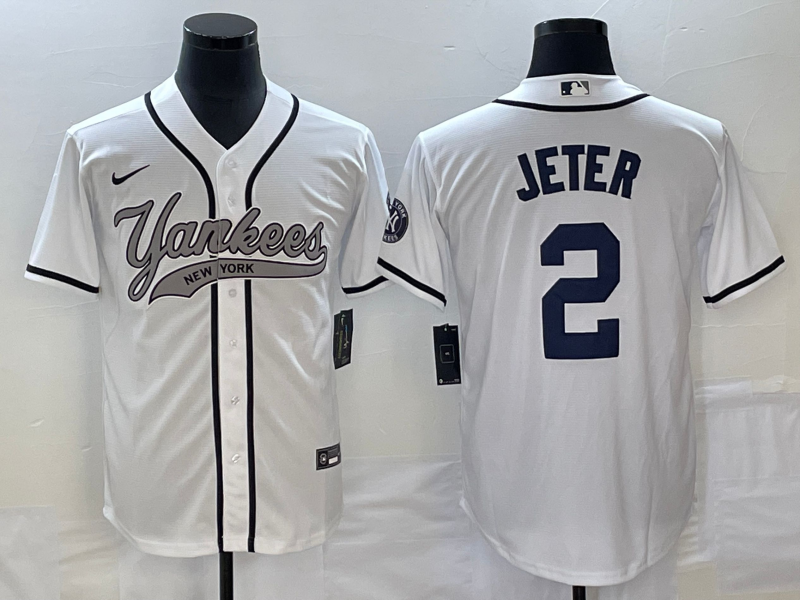 Men's New York Yankees Derek Jeter #2 White Player Jersey Joint Edition baseball jersey product view 1