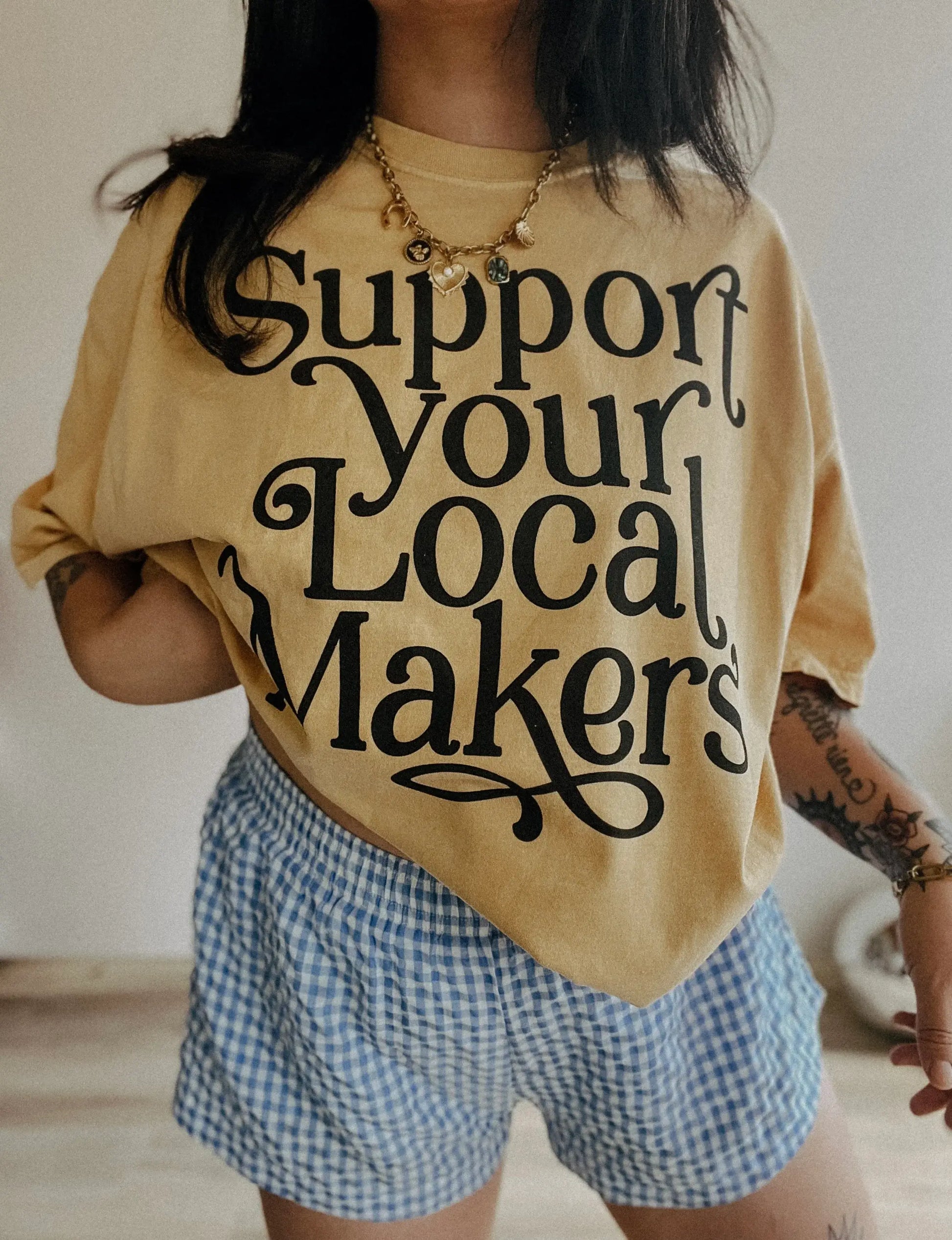 Support Your Local Makers Small Biz Graphic Tee - Mustard Unisex T-shirt, Sweatshirt, Hoodie, Long Sleeve Tee - T-Shirt, Sweatshirt, Hoodie