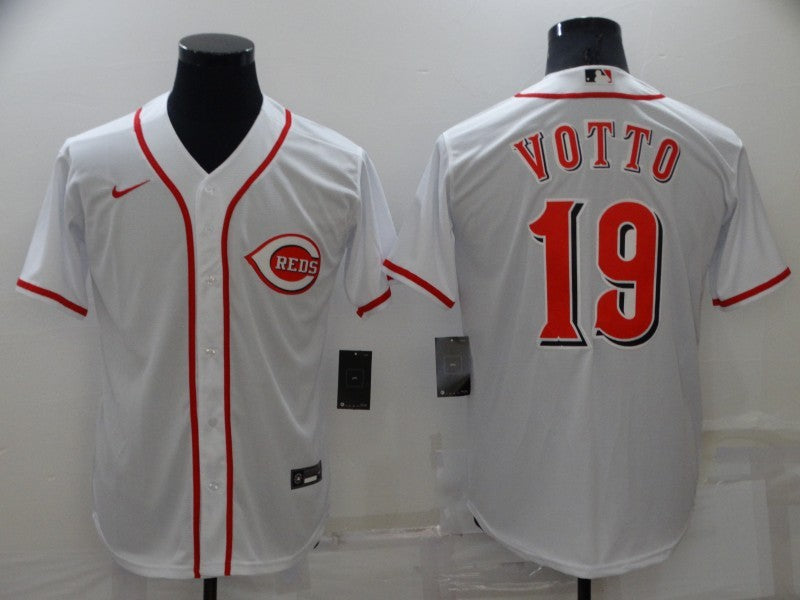 Men's Cincinnati Reds Joey Votto #19 White Replica Baseball Jersey baseball jersey product view 1