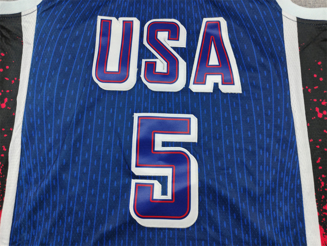 Men's 2024 USA Dream Team Anthony Edwards #5 Navy Authentic Player Jersey basketball jersey product view 3