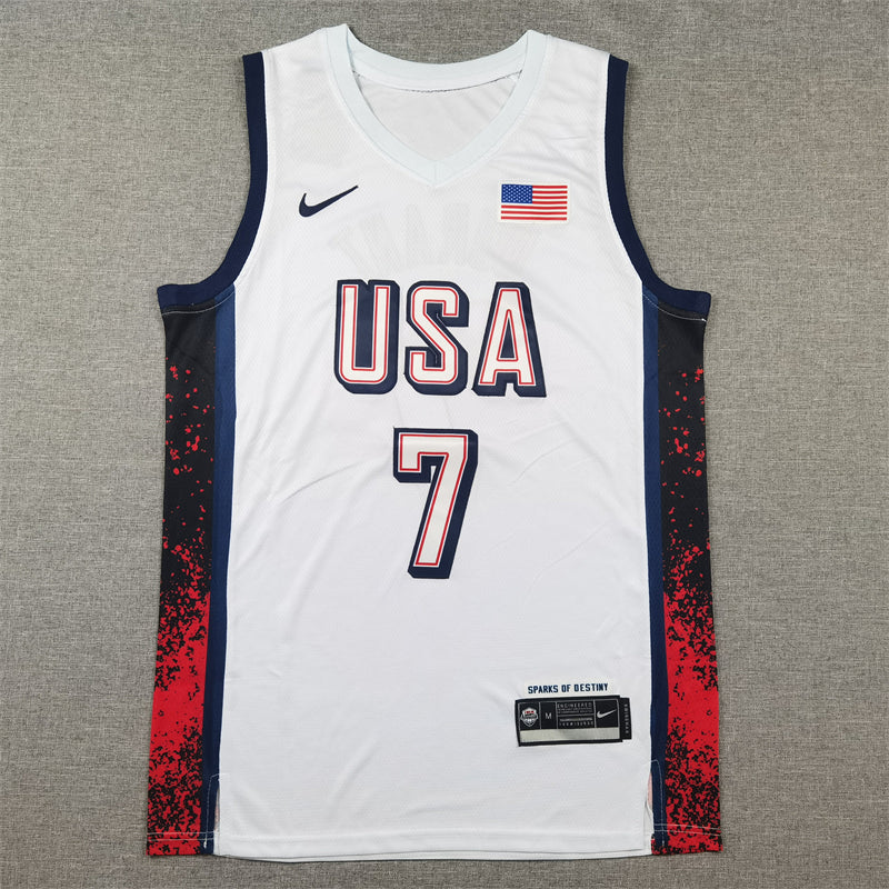 Men's 2024 USA Dream Team Kevin Durant #7 White Authentic Player Jersey basketball jersey product view 1