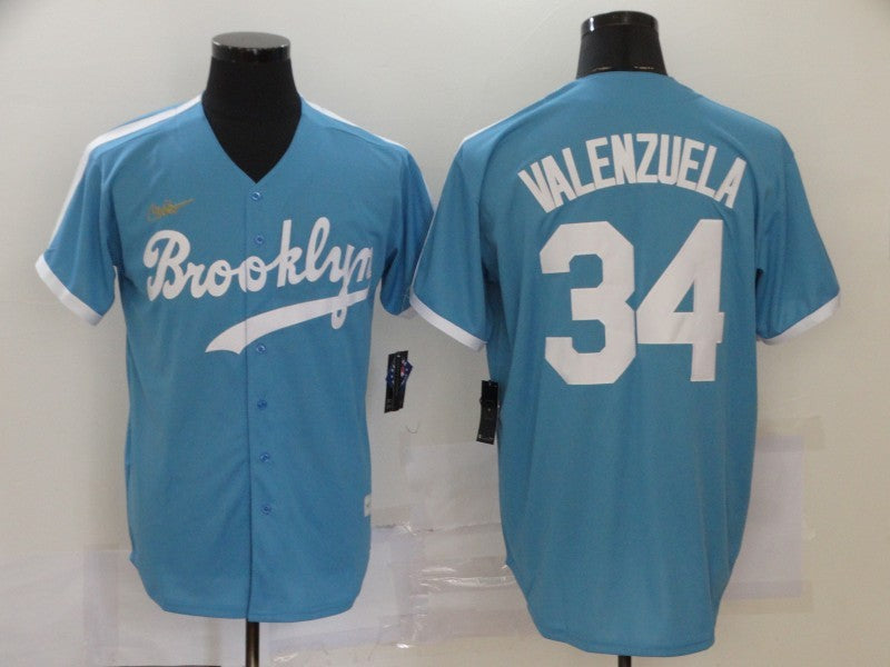 Men's Los Angeles Dodgers Fernando Valenzuela Light Blue Replica Baseball Jersey baseball jersey product view 1