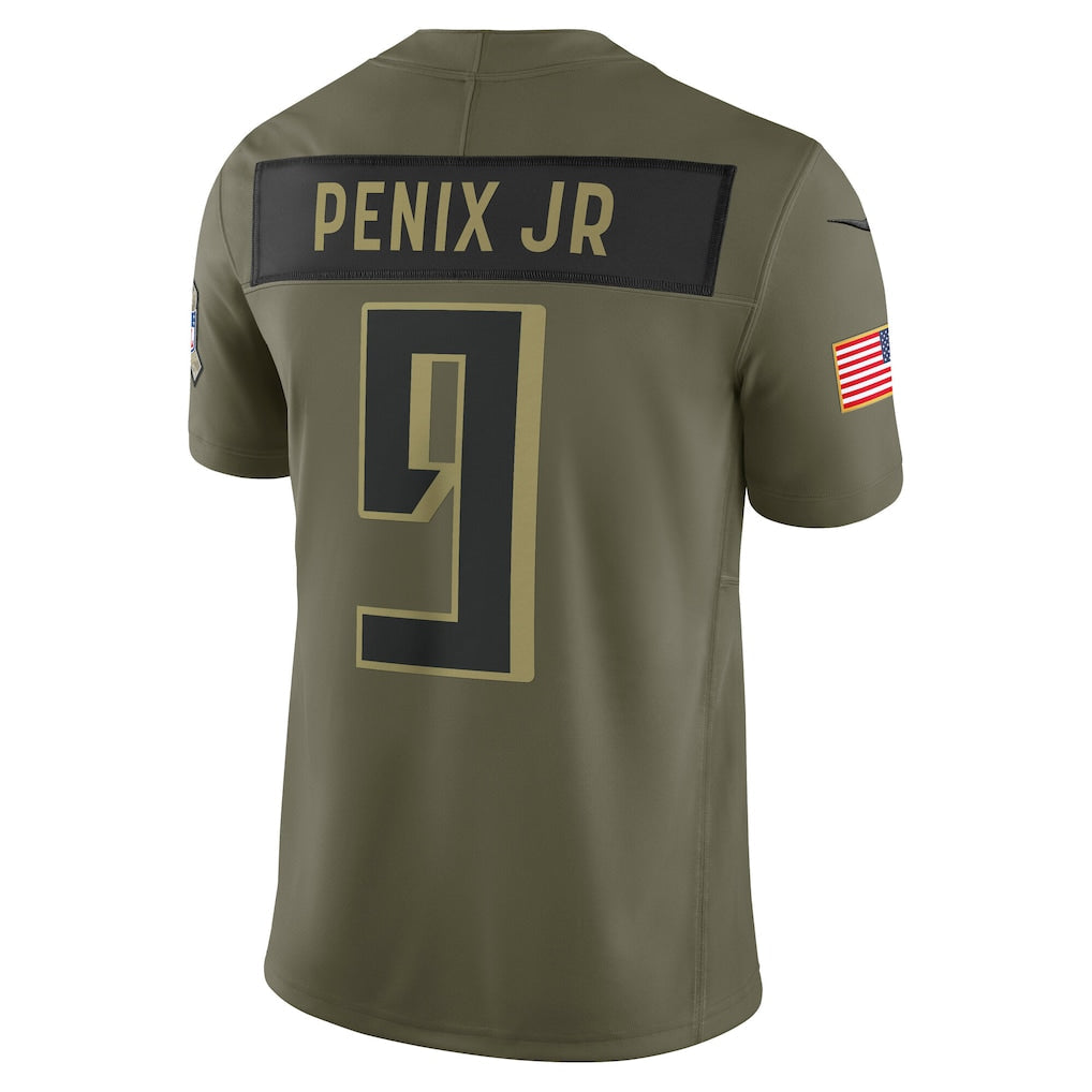A.Falcons #9 Michael Penix Jr. Olive 2025 Salute to Service Limited Jersey football jersey product view 1