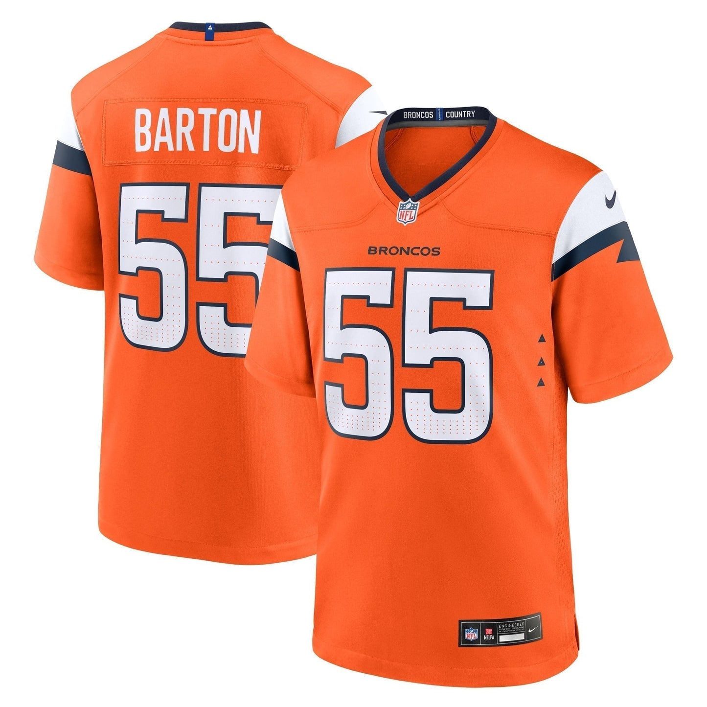 Cody Barton Denver Broncos Game Jersey - Orange football jersey product view 1